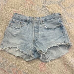 Levi's Light Blue Frayed Denim Shorts